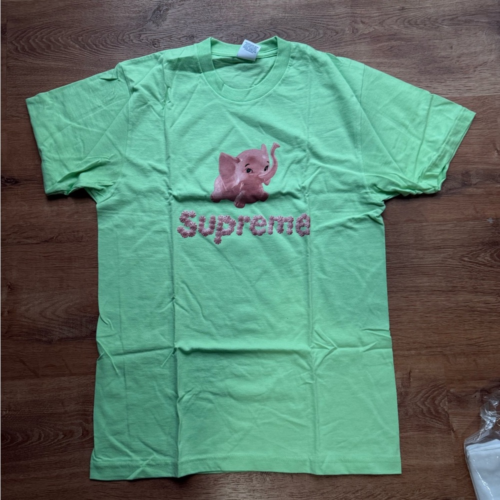 Supreme  Green Tee with Pink Elephant Logo